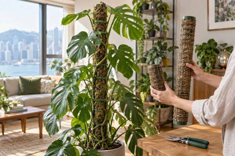 龜背竹長到水苔柱頂後比較支柱方案