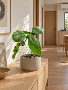 Anthurium draconopterum 大型植物擺放於日式家居室內空間的情境示意圖 / Anthurium draconopterum large indoor plant styled in a Japanese home interior