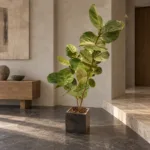 Coccoloba uvifera 大型植物置於日式侘寂玄關的情境示意圖 / Coccoloba uvifera styled in a Japanese wabi-sabi entryway