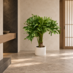 Split-leaf philodendron | Large floor plant 大型植物置於日式侘寂玄關的情境示意圖 / Split-leaf philodendron | Large floor plant styled in a Japanese wabi-sabi entryway